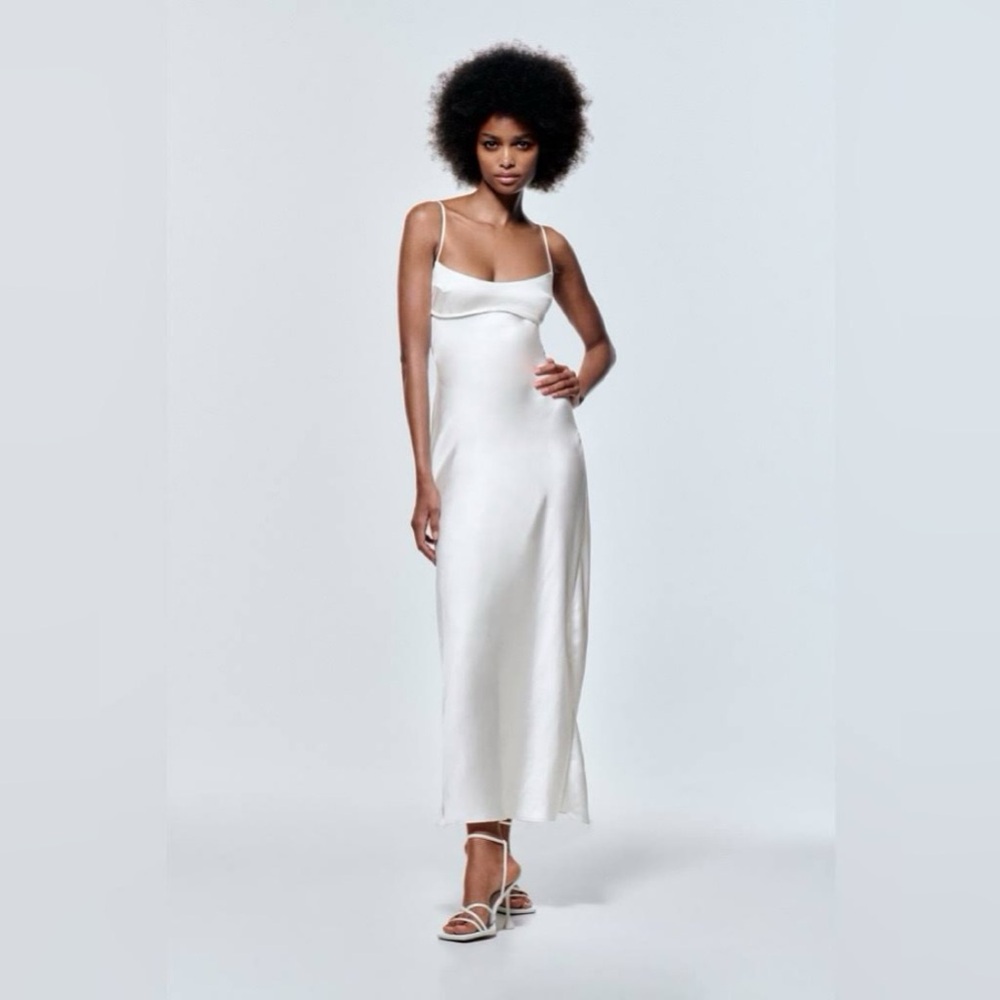 Zara Ivory Satin Slip Dress